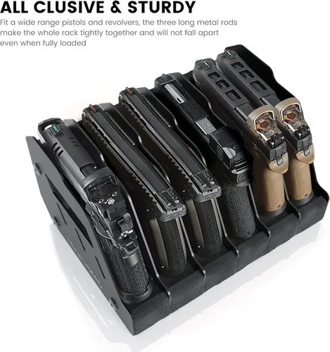 Miniatura 5 de Estante para pistolas, organizador de accesorios para pistolas, organizador seguro para pistolas con almacenamiento de espuma suave Negro 6 ranuras