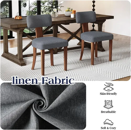 Miniatura 4 de LUXOAK Juego de 2 sillas de comedor modernas de mediados de siglo, sillas de cocina tapizadas de lino con respaldo curvado y patas ajustables