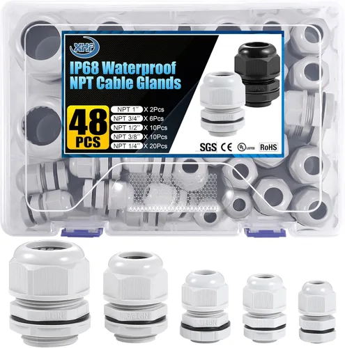 Miniatura 17 de Surtido de prensaestopas de nailon IP68, impermeable, con certificación UL y compatible con RoHS, 20 piezas, alivio de tensión de cable de 1/4 Negro