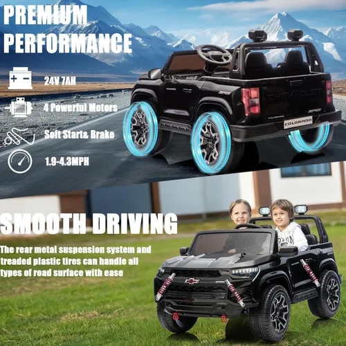 Miniatura 2 de POSTACK Chevrolet 24V 7Ah - Vehículo de juguete con batería grande para niños, camión de 2 plazas con control remoto, luces LED brillantes y juego