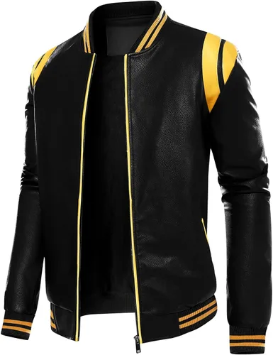 chuida Chaqueta Bomber de Motocicleta de Cuero Sintético PU para Hombre, Cuello de Pie, Forro Polar, Resistente al Viento, Ligera, Abrigos de