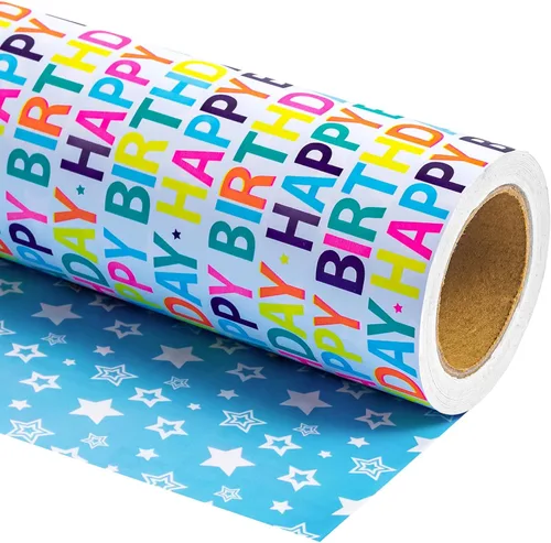 Miniatura 28 de WRAPAHOLIC Papel de regalo reversible, mini rollo, 17 pulgadas x 33 pies, diseño de mármol azul con rayas para cumpleaños, vacaciones, bodas, baby