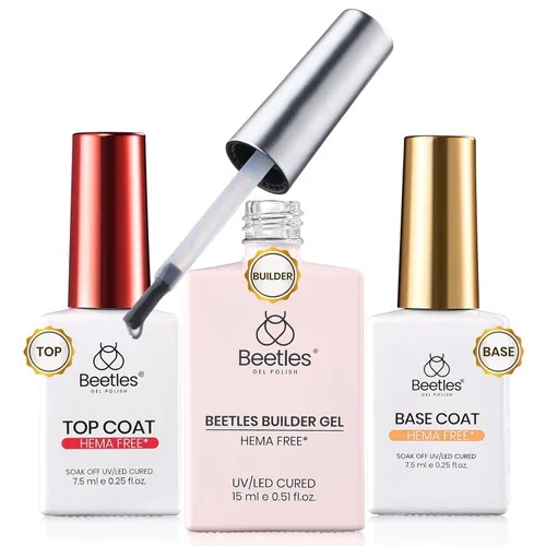 Miniatura 22 de Beetles Gel Constructor para Uñas, 3 Piezas de Gel Constructor de Uñas Transparente con Base y Capa Superior para Fortalecimiento de Uñas