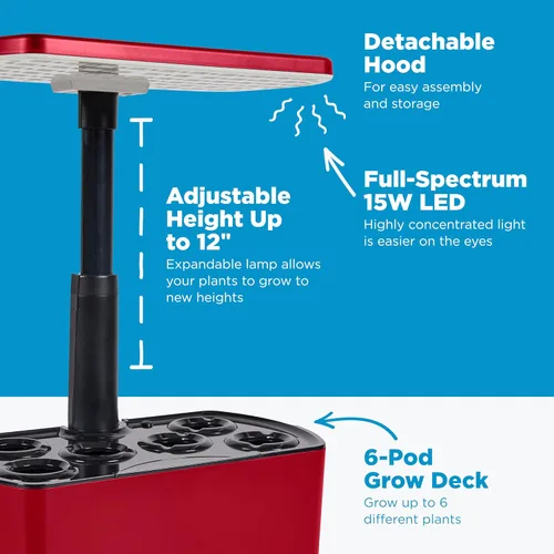 Miniatura 5 de AeroGarden Harvest Lite en color rojo cereza, jardín hidropónico interior sin tierra con luz LED de cultivo para jardinería durante todo el año