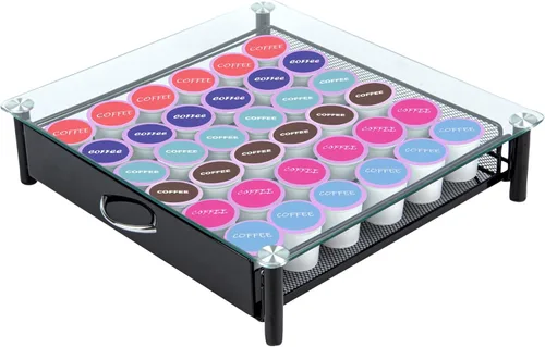 Restaurantware Soporte para cápsulas de café de 15.16 x 13.58 x 3.35 pulgadas, organizador de cápsulas de café de hierro para 36 K-Cup, cajón de