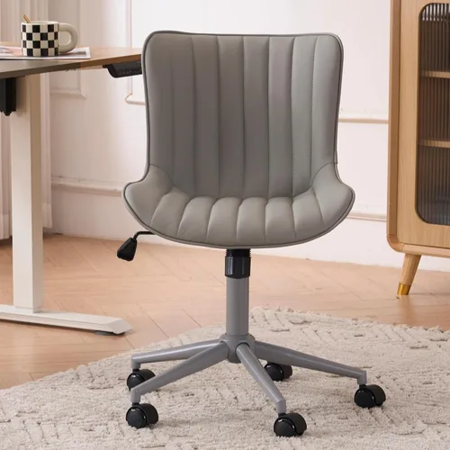 Miniatura 26 de YOUNIKE Silla ergonómica de escritorio para oficina en casa con ruedas, cómoda silla cruzada sin brazos con respaldo ajustable, moderna silla Marrón