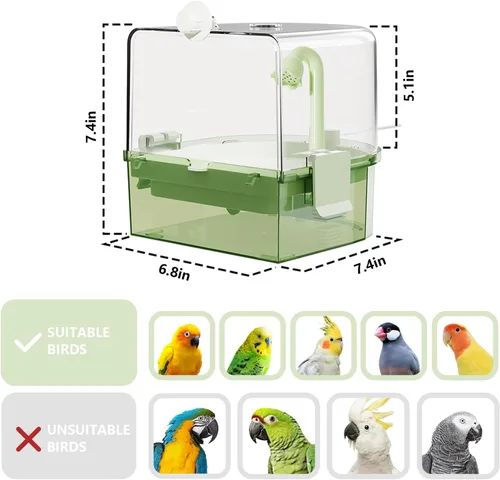 Miniatura 2 de Baños automáticos para pájaros para jaula – Baño de periquito interior con bomba, ducha de pájaros con 2 modos de agua corriente, accesorio de jaula