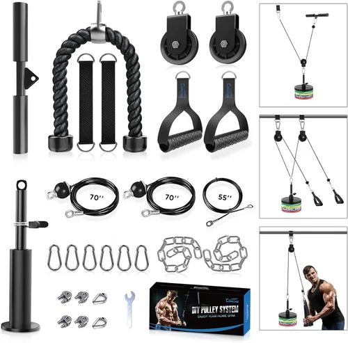 Concho Sistema de polea de peso, sistema de polea de cable mejorado para gimnasio con cable de peso ajustable y asas desmontables, sistema de polea