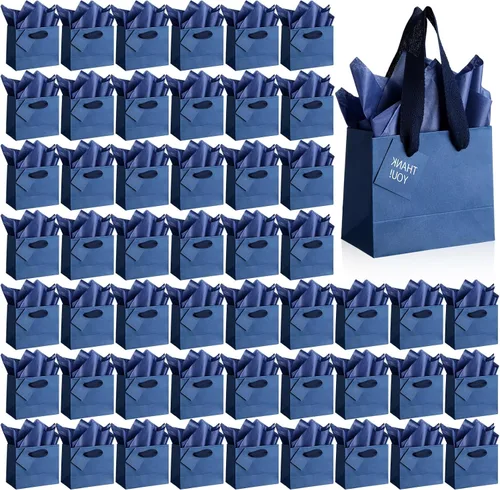 Miniatura 12 de Qilery 50 bolsas de regalo de papel de boda a granel con papel de seda, pequeñas bolsas de regalo con asa y etiquetas para cumpleaños, bodas
