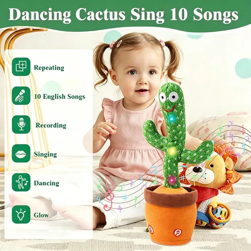 Miniatura 4 de MIAODAM - Cactus bailarín, juguete parlante de cactus para bebés, juguete de cactus que brilla con luces coloridas y repite lo que dices para bebés