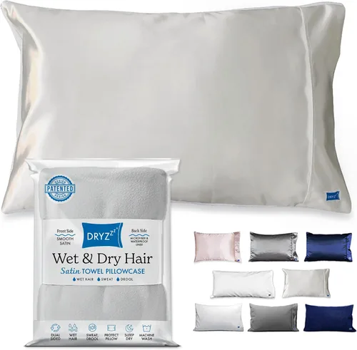 Miniatura 10 de DryZzz Funda de almohada impermeable de 35 x 19 pulgadas, 2 piezas, tamaño King, absorbente, toalla de doble cara, cabello húmedo y seco, a prueba