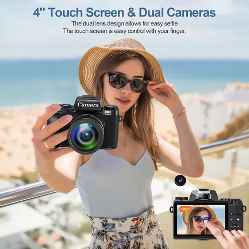 Miniatura 9 de Cámaras digitales 8K para fotografía, cámara WiFi de 64 MP para YouTube, cámara digital con pantalla táctil de 4 pulgadas con lente dual, enfoque
