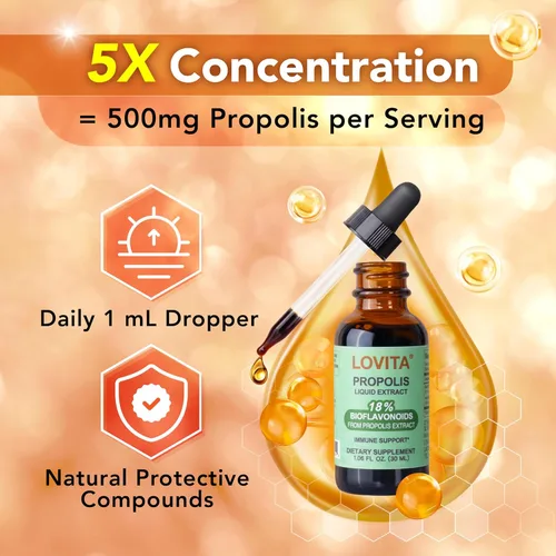 Miniatura 6 de LOVITA Extracto líquido de propóleo de abeja, gotas de resina 5:1 con 18% de bioflavonoides, antioxidante sin alcohol, apoyo inmunológico y calmante