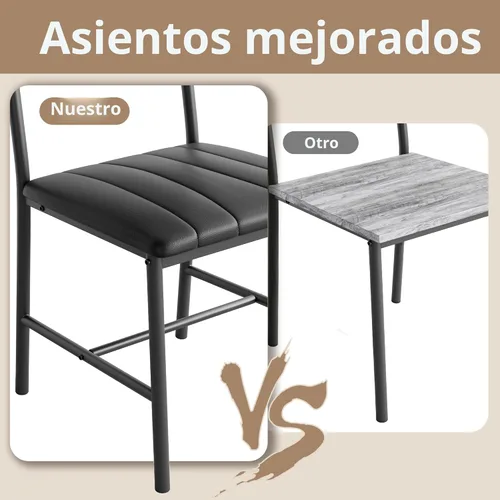 Miniatura 5 de IRONCK Juego de mesa de comedor para 4, mesa de cocina con banco tapizado y 2 sillas, juego de mesa de cocina y sillas para espacio pequeño, Gris