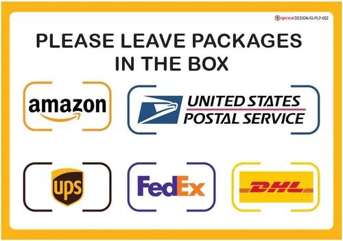 Miniatura 6 de IGNIXIA Letrero de entrega de paquetes para el hogar Amazon Leave Packages Here Sign for FedEx, Amazon, DHL, UPS, USPS - Resistente a