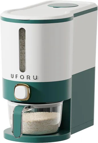 Miniatura 9 de UFORU Dispensador de arroz, recipiente de almacenamiento de arroz con taza medidora para cocina, despensa, hogar, recipientes de almacenamiento