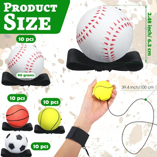 Miniatura 2 de Liliful 40 pelotas de retorno de muñeca en una cuerda de 2.48 pulgadas de rebote de bolas deportivas con correa elástica de rebote de goma