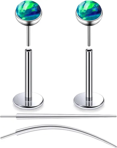 Miniatura 40 de F136 - Aretes de titanio 20/18/16G sin rosca, con parte trasera plana, multicolor, ópalo, nariz, labret Medusa Monroe, piercing con forma cónica