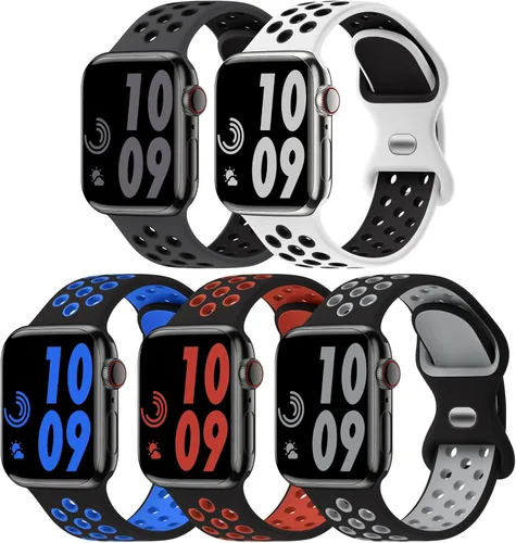 Miniatura 28 de 5 Pack de Correas Deportivas Compatibles con Apple Watch de 44mm 45mm 46mm 42mm 41mm 40mm 38mm 49mm para Hombres Mujeres, Correa de Muñeca