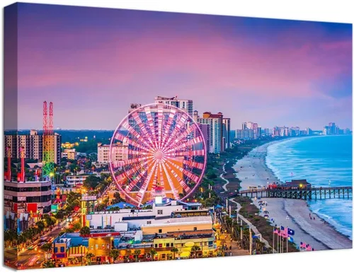 Myrtle Beach - Arte de pared con diseño de horizonte de la ciudad de Carolina del Sur, Estados Unidos, para oficina, sala de estar, dormitorio,