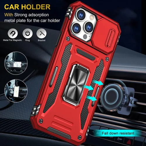 Miniatura 16 de Funda para iPhone 13 Pro con funda para cámara, con soporte de anillo para soporte, con función de montaje magnético para automóvil, para iPhone 13