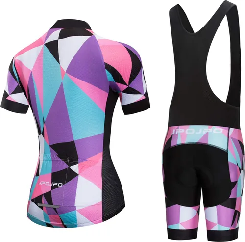 Miniatura 162 de Camiseta de ciclismo para mujer, manga corta y pantalones cortos de ciclismo acolchados para verano
