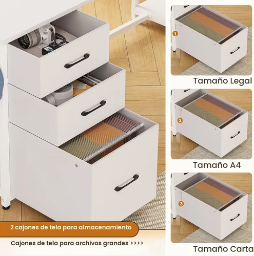 Miniatura 3 de SEDETA Escritorio para computadora en forma de L, escritorio de oficina de 58 pulgadas con 3 cajones y estantería, escritorio esquinero