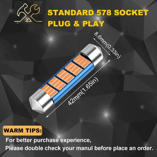 Miniatura 3 de XINYANG 2 piezas Bombilla LED festoon 578 para auto de 41mm 42mm 1.65 pulgadas, bombilla 211-2 extremadamente brillante, 20 chipsets SMD 4014, libre