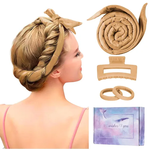Rizadores de cabello suaves extra largos de 60 pulgadas para dormir, sin calor, rodillos de pelo (caqui)