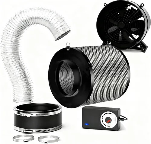 Miniatura 10 de Kit de filtración de aire, ventilador de conducto en línea de 4 pulgadas y 190 CFM con controlador de velocidad, filtro de alto carbono de 12