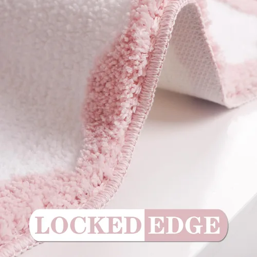 Miniatura 6 de Alfombra de baño con lazo rosa para baño, de 16 x 24 pulgadas, bonita alfombra de baño pequeña con bordes festoneados, microfibra suave