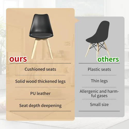 Miniatura 7 de SHGJ&SOFT Juego de 4 sillas de comedor modernas, sillas de cocina de piel sintética con respaldo alto, silla de tulipán con patas de madera maciza