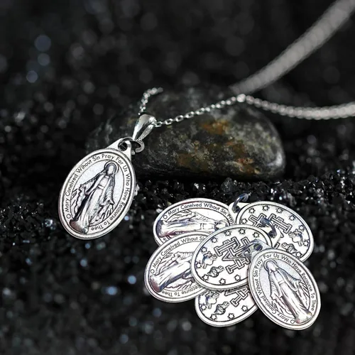 Miniatura 7 de Milagrosa Medalla a granel, paquete de 50 unidades, 1 pulgada, dije católico de medallas Milagrosa de plata para mujer, collar y collar de rosario
