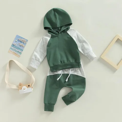 Miniatura 177 de Ropa de bebé niño 3 6 9 12 18 24M 3T Conjunto de pantalones con capucha patchwork sudadera con capucha pantalones de rayas traje de otoño invierno