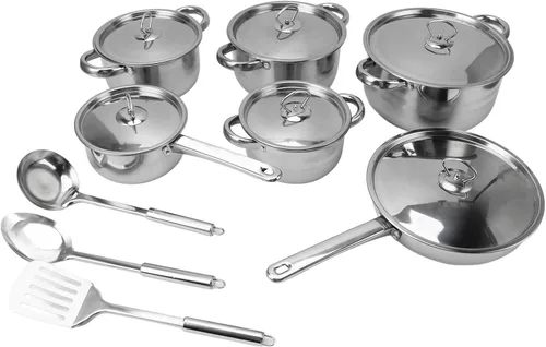 Juego de utensilios de cocina de inducción, juego de utensilios de cocina de acero inoxidable, ollas y sartenes para freír, hervir, guisar