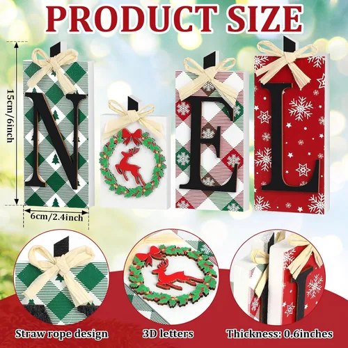 Miniatura 2 de Decoraciones navideñas de madera de Noel, 4 piezas de decoración rústica de mesa de Navidad, mesa independiente de Navidad, mesa de centro de mesa