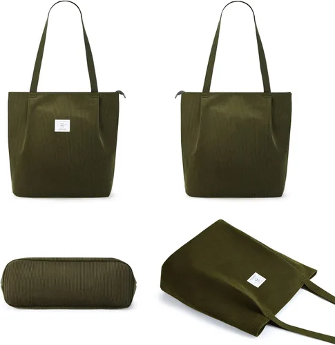 Miniatura 7 de KALIDI - Bolsa de pana para mujer, con cremallera, casual, de gran capacidad, con bolsillos