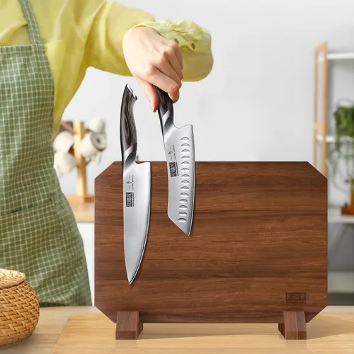 Miniatura 6 de HOSHANHO Bloque magnético para cuchillos, soporte de madera de acacia gruesa para cuchillos de cocina con imanes fuertes, organizador multifuncional