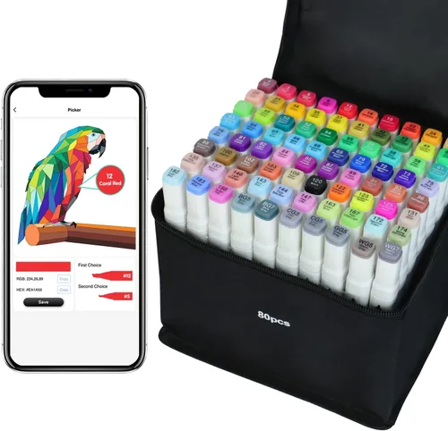 Vokiuler Marcadores de alcohol de 80 colores, marcadores artísticos para artistas con aplicación para colorear, marcador de doble punta para niños y