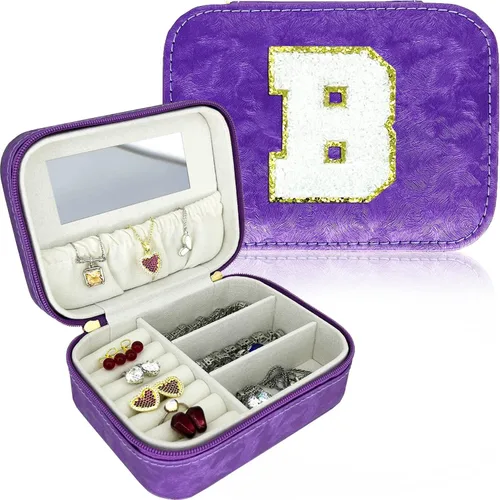 Organizador de joyas de viaje, regalo para mujeres y niñas, caja de joyería de viaje grande portátil, estuche de joyería de viaje morado