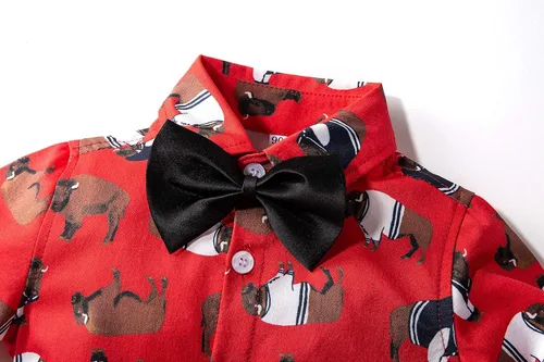 Miniatura 4 de Kimocat Traje de caballero para bebé, camisa de algodón con corbatín, overoles de 3 piezas