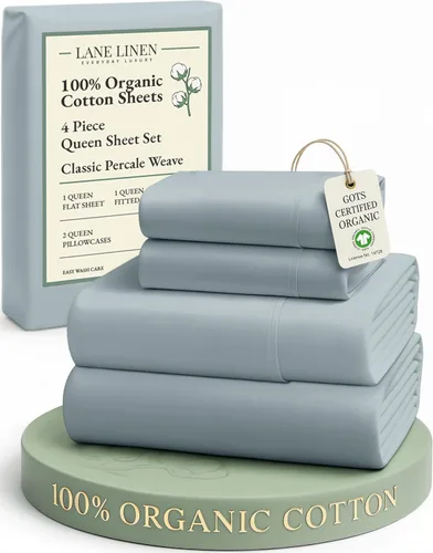 Miniatura 130 de LANE LINEN Sábanas 100% algodón orgánico para cama tamaño King, sábanas de percal suave, transpirables, de lujo, estilo hotelero, lavables a 09