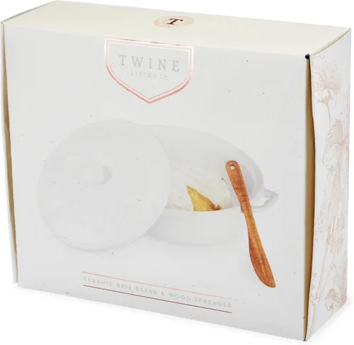 Miniatura 8 de Cazuela de queso Twine de cerámica con esparcidora de madera de acacia, cazuela de queso brie con tapa, cazuela para hornear queso brie, utensílios
