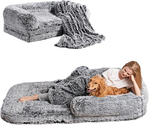 Miniatura 24 de EHEYCIGA Cama plegable XL para perros, 46 x 34 x 6.5 pulgadas, sofá cama mullida de piel sintética para perros grandes, cama ortopédica calmante