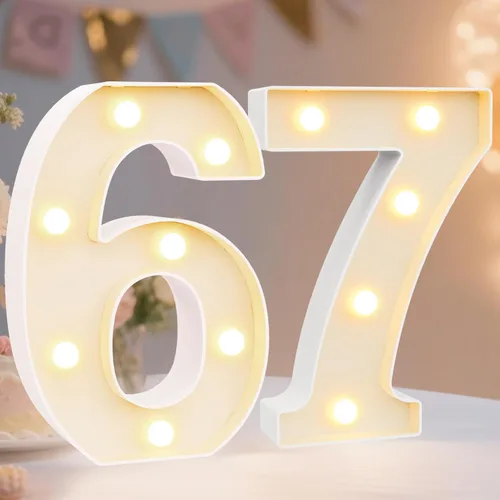 Miniatura 65 de Pooqla Letras y Números Decorativos con Luces LED, Letras y Números de Neón de Plástico Blanco para Decoración de Fiestas, Bodas, Funciona