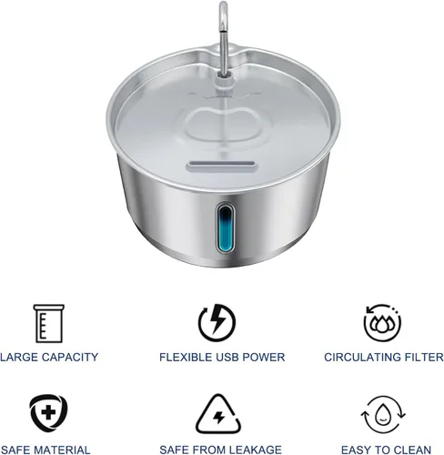 Miniatura 5 de Fuente de agua de metal para gatos y perros de 4 litros, fuente de acero inoxidable para beber, bomba silenciosa, 3 modos de flujo, circulación