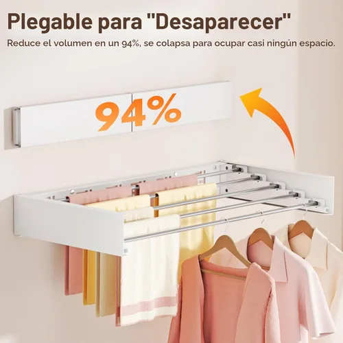 Miniatura 4 de Tendedero plegable para colgar en la pared para interiores, plegable, invisible, ahorro de espacio, toallero retráctil, con plantilla de pared