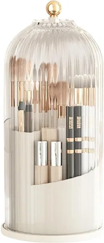 Miniatura 8 de Organizador de cuidado de la piel, soporte para brochas de maquillaje con tapa, giratorio de 360° a prueba de polvo, organizador de brochas