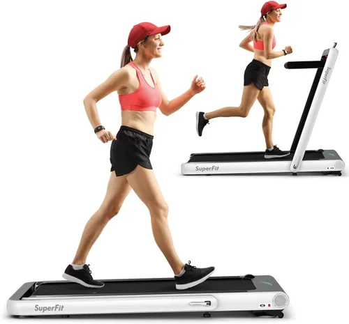Miniatura 10 de GYMAX Caminadora plegable para debajo del escritorio, 4.75 HP 2 en 1 con control de frecuencia cardíaca, control de aplicación, pantalla táctil LED