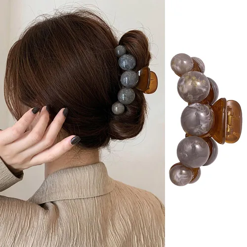 Miniatura 9 de Pinzas grandes de perlas para el cabello para una sujeción fuerte, pinzas antideslizantes de color champán para cabello grueso y fino, moda diaria